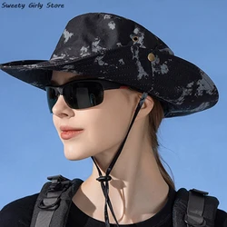 Camouflage Bucket Hat Outdoor Safari Breathable Sun Hats Hiking Hunting Panama Adjustable Buckle Cowboy Caps Sunscreen Chapeau