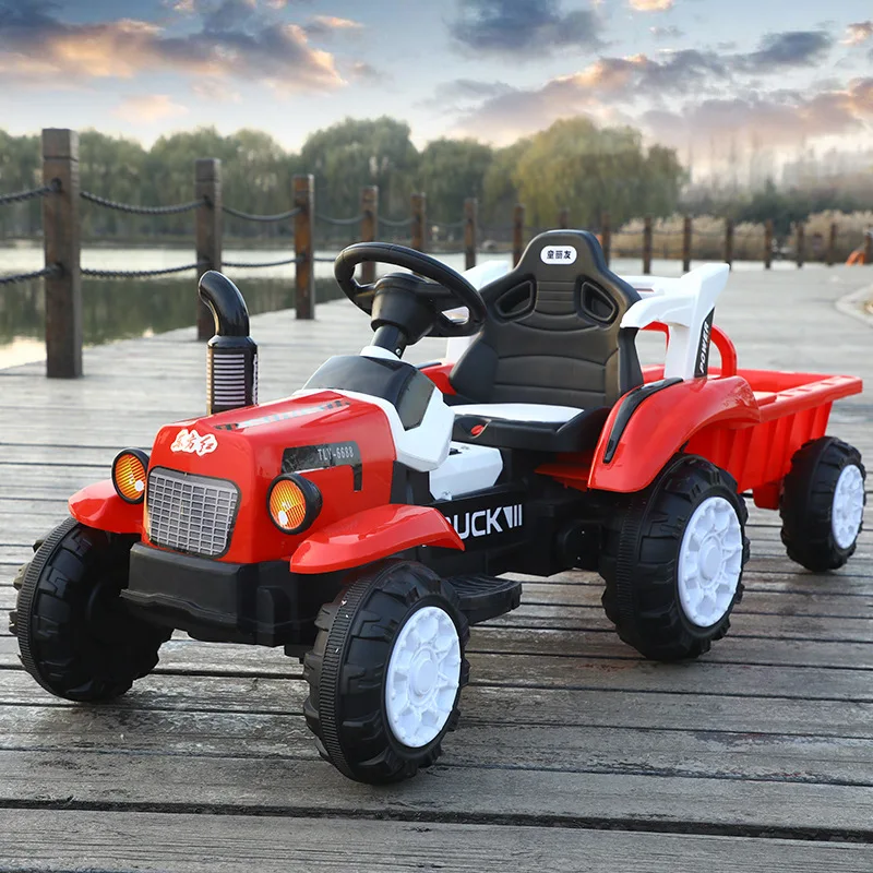 

Children's Walk-behind Tractor Four-wheeled Electric Toy Car Sit with A Bucket To Increase The Child's Baby Agricultural Vehicle