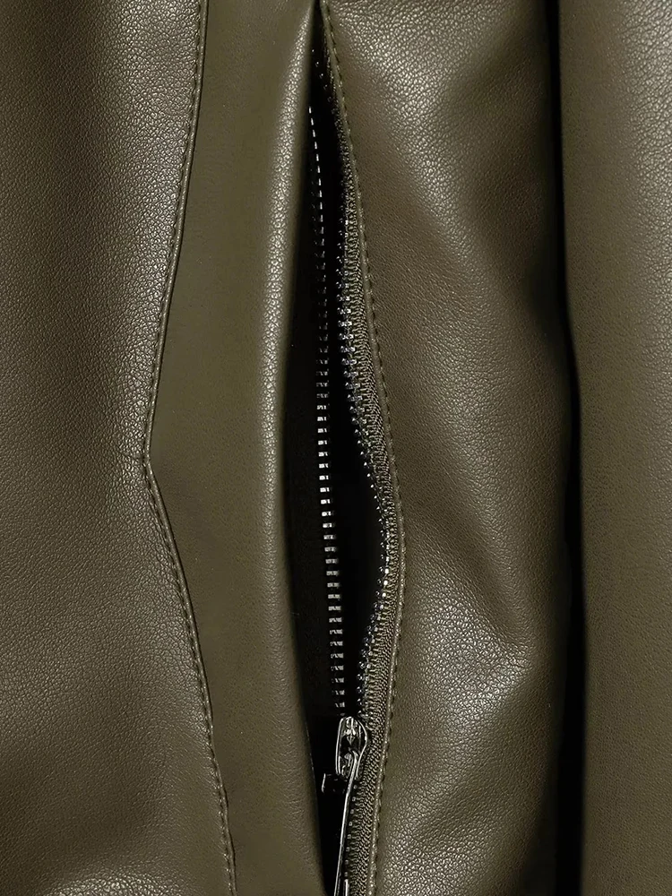 Giacca da donna nuova in pelle Pu per il tempo libero con risvolto manica lunga con cerniera colletto alla coreana giacche da pilota capispalla femminile chic da strada