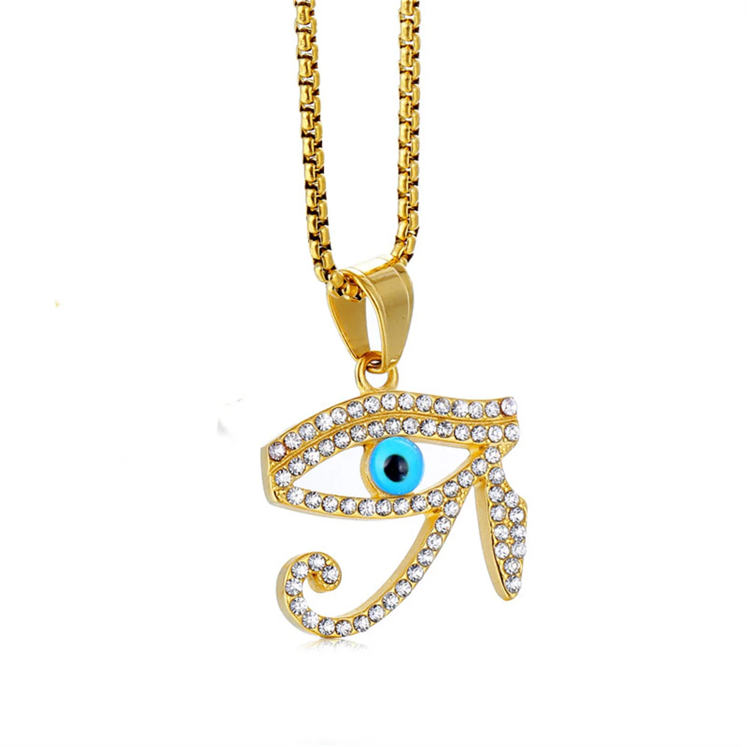 

Hip Hop Iced Out The Eye of Horus Pendant Dropshipping Gold Color Stainless Steel Amulet Necklace for Men Egyptian Jewelry Gift