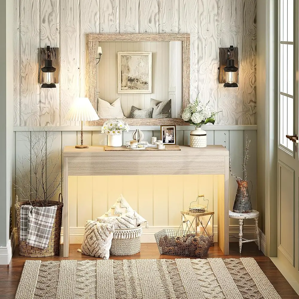 

Console Table, Entryway Table With Led Light, 44 Hes Sofa Table For Living Room, Bedroom, Light Walnut