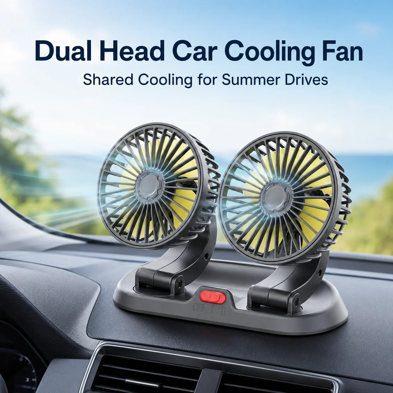 Car Dual Head Cooling Fan USB Dashboard Fan Adjustable 5V 12V 24V Vehicle Air Circulation Fan for Cars SUVs Trucks