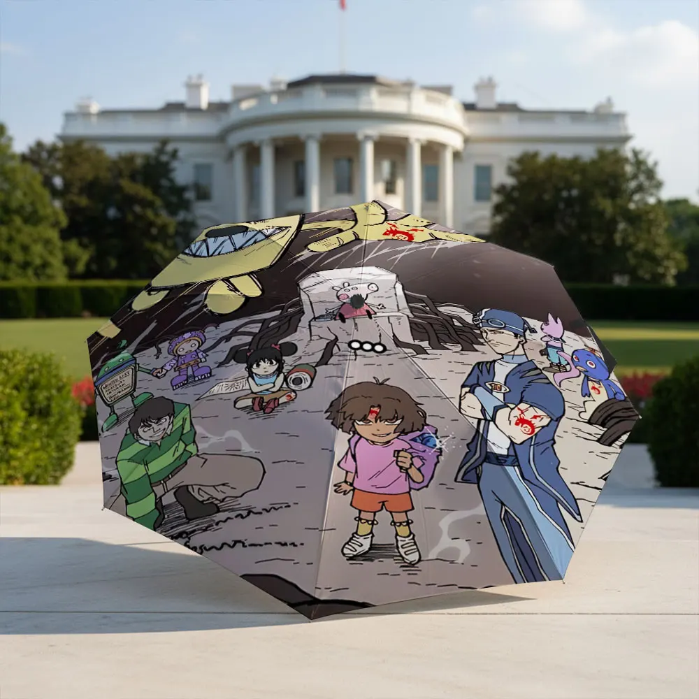 Dark Fantasy Cartoon with Unique Characters in Action Compact Fashion Folding Umbrella for Daily Use, Christmas Gift