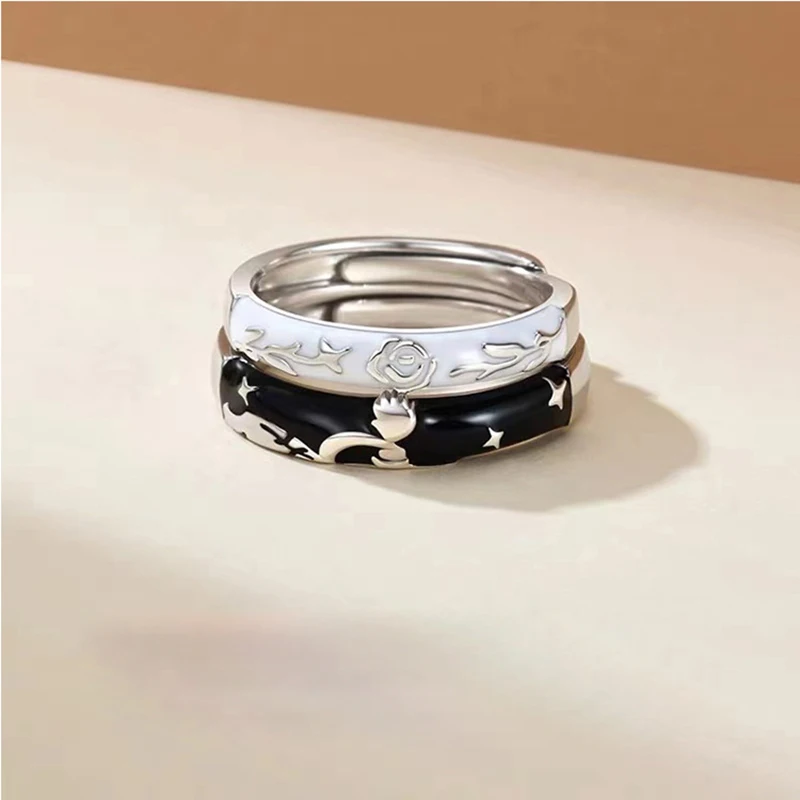 جديد حار بيع فضي اللون الطازجة الحلو الأمير الصغير روز أزياء زوجين خاتم مفتوح هدية J945 #2