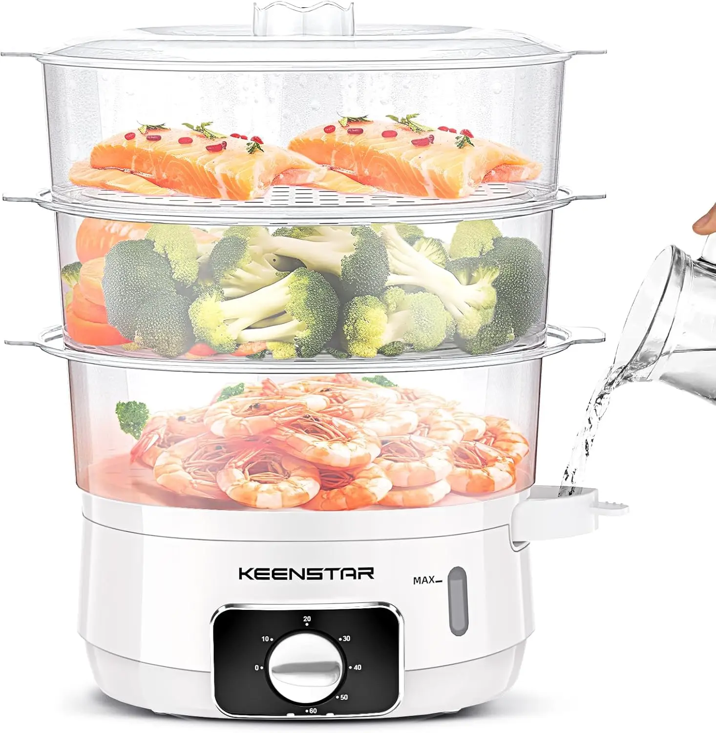 

13.7QT Electric Food Steamer for Cooking, Vegetable Steamer with 3 Tiers BPA-Free Baskets, 800W Fast Simultaneous Cooking