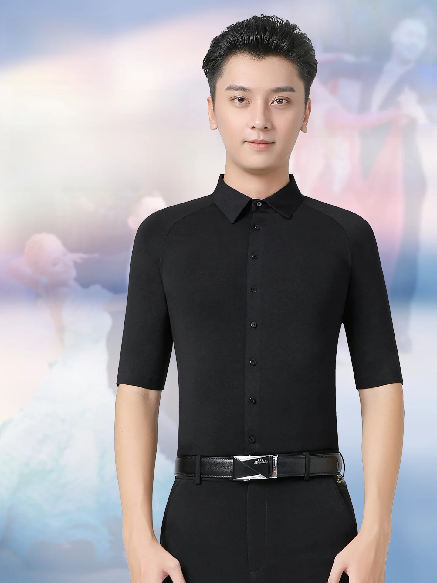 men's-dance-shirt-new-style-mid-sleeve-black-no-iron-latin-dancewear-top-quality-brand-breathable-strongly-ventilated-summer