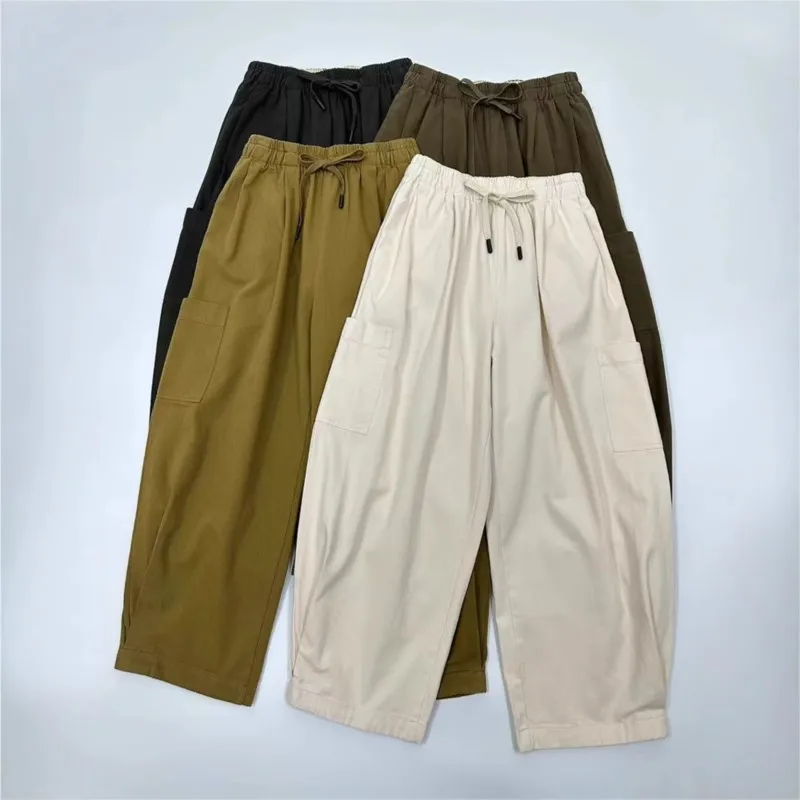 

Johnature 2025 Spring Autumn New Japanese Women Bloomers New Simple Solid Color Pockets High Waist Elastic Casual Pants