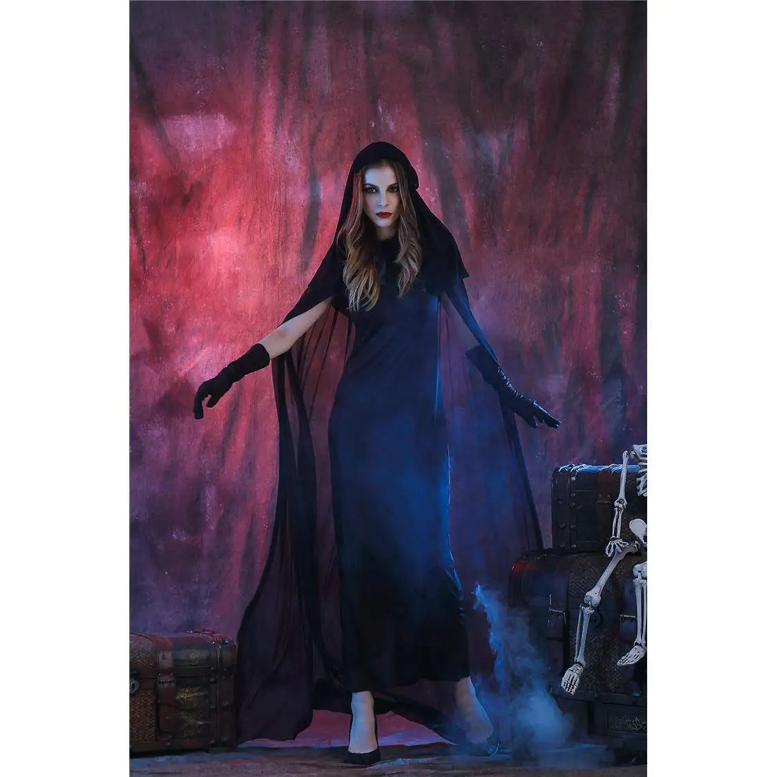 大人の魔女コスチューム ハロウィンメイク ダンス服 ブラックデス ヴァンパイア コスプレ衣装 女性の伝統的な中国の舞台衣装