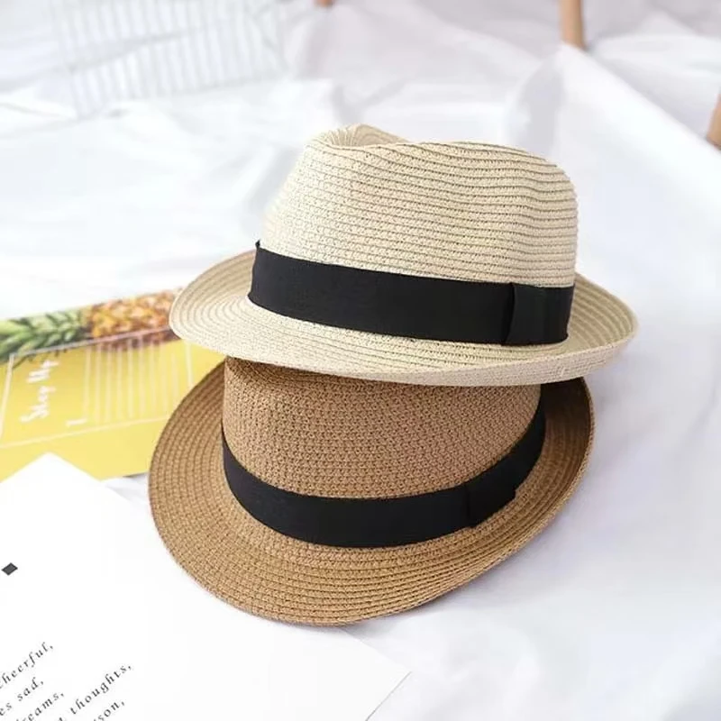 Korean Pure Color Flanging Parent-child Fedora Hat SpringSummer Straw Hats For Men Boy fashion Women Jazz Cap