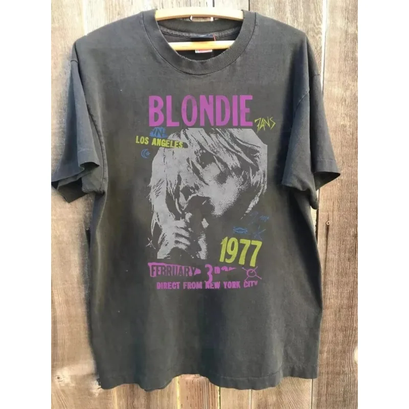 Men's and women's cotton fashion summer new T-shirt street wear Ruck Band Blondie Tour 1977 retro poster printed T-shirt