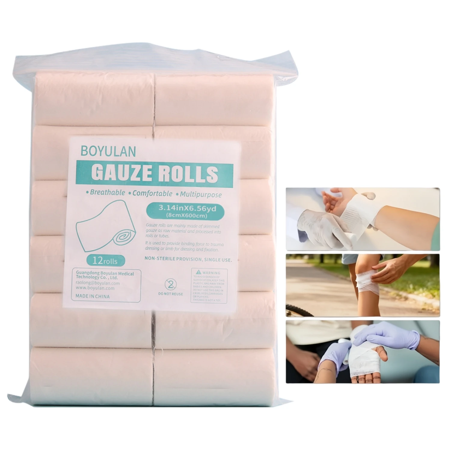 Premium Conforming Stretch Gauze Bandage Rolls 12 Pack Individually Wrapped First Aid Wound Care Dressing