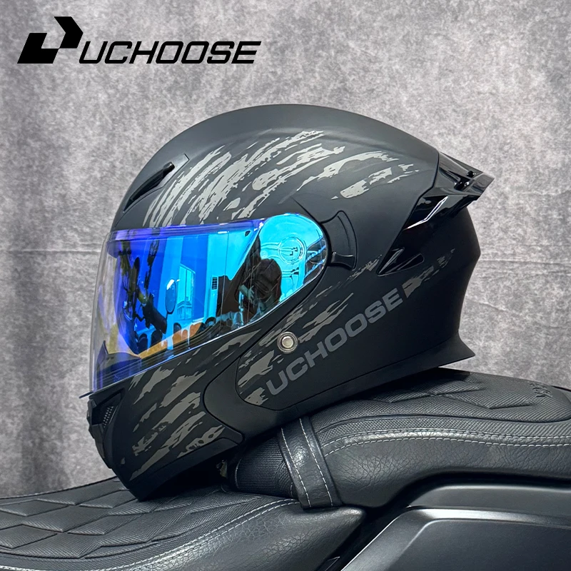 Dot Uchot Goedgekeurde Helmen Crash Motor Beschermende Kleding Mannen Vrouwen Flip Up Helm Motorfiets Vizier Dubbele Zon