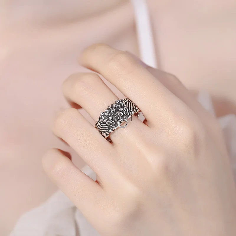 خاتم ريترو جارديان تاوتي للرجال بركة حلقة مفتوحة للجنسين إكسسوارات مصنوعة يدويًا هدية لمحبي المجوهرات