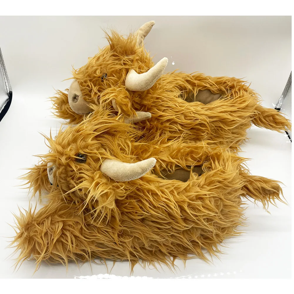 المرتفعات البقرة نعال قماش الكرتون النساء الرجال رقيق الماشية النعال الدافئة لينة منزل الحيوانات أحذية عيد الميلاد هدايا عيد الميلاد