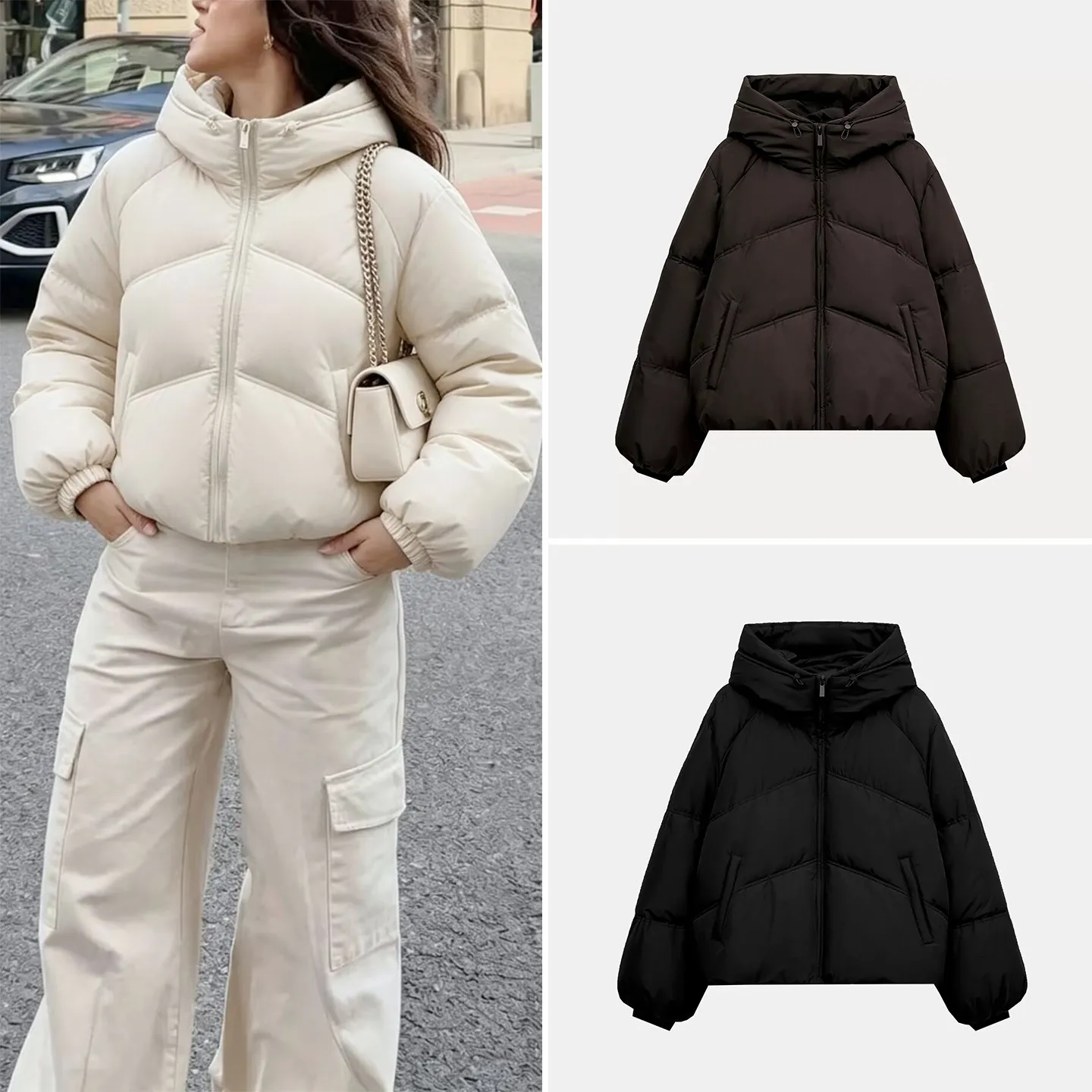 Women's Casual Loose Fit Long Sleeve Hooded Jacket Zipper Outdoor Coat ZADATA 2026 Autumn New Arrival 3046234