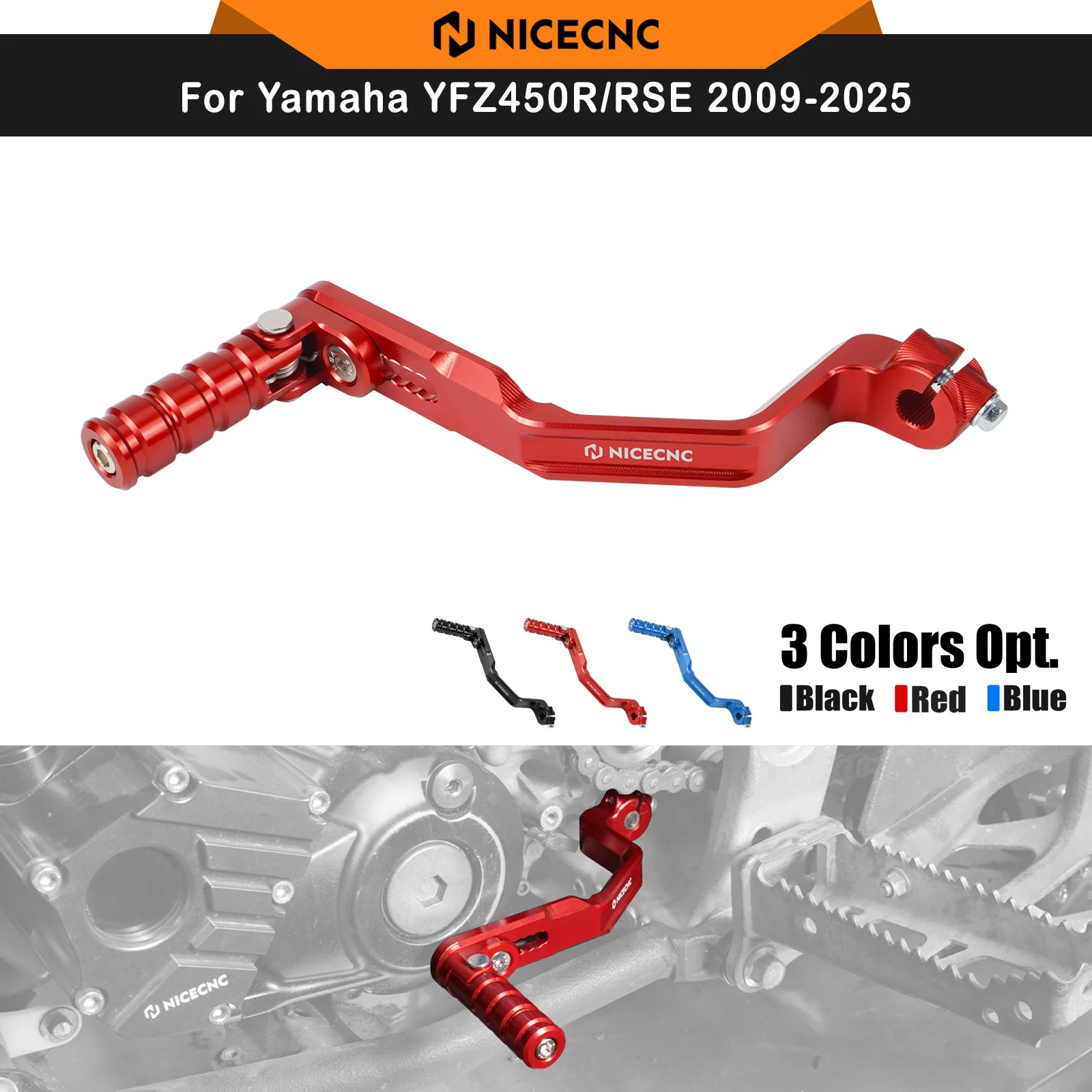 

NICECNC For Yamaha YFZ450R RSE 2009-2025 YFZ450X 2010-2011 Shift Lever Pedal Replace 18P-18110-00-00 90° Adjustable Aluminum