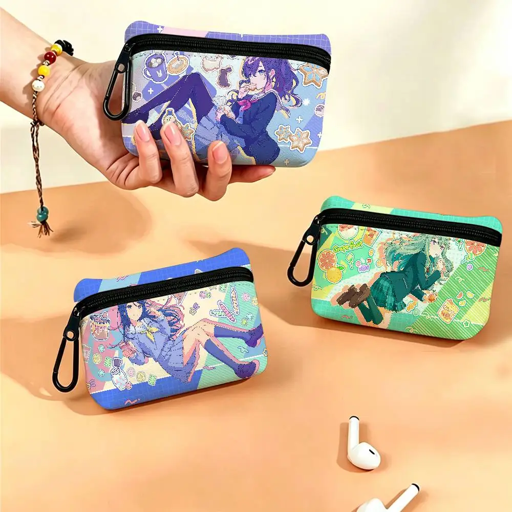 Anime P-Project S-Sekai Mini Oxford Cloth Coin Purse With Carabiner Hook Portable Key Card Wallet Small Zipper Storage Pouch