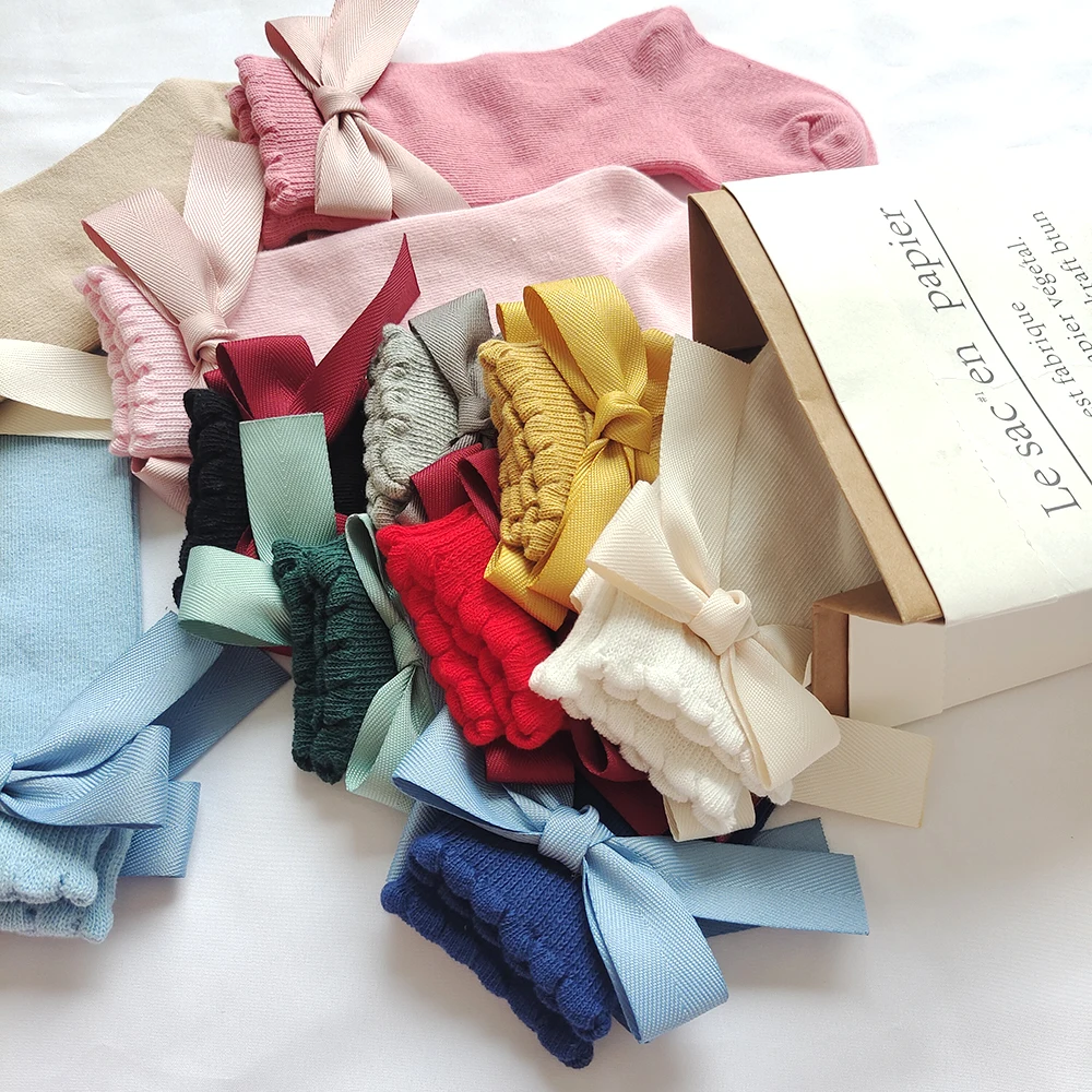 Neue Baby-Baumwollsocken mit Großer Schleife für Mädchen, Prinzessinnen-Socken, Kinder- und Kleinkinder-Strümpfe, Säuglings-Accessoires, Kinder-Langsocken – Detail 6