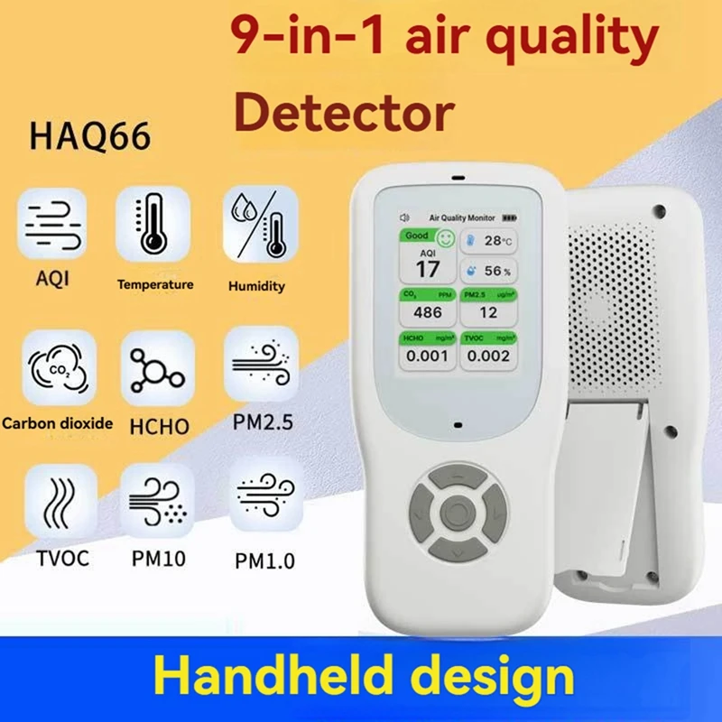 9In1 Air Quality Detector  Smart Air Quality Tester PM1.0 PM2.5 PM10 CO 2 HCHO Temperature Humidity With Alert