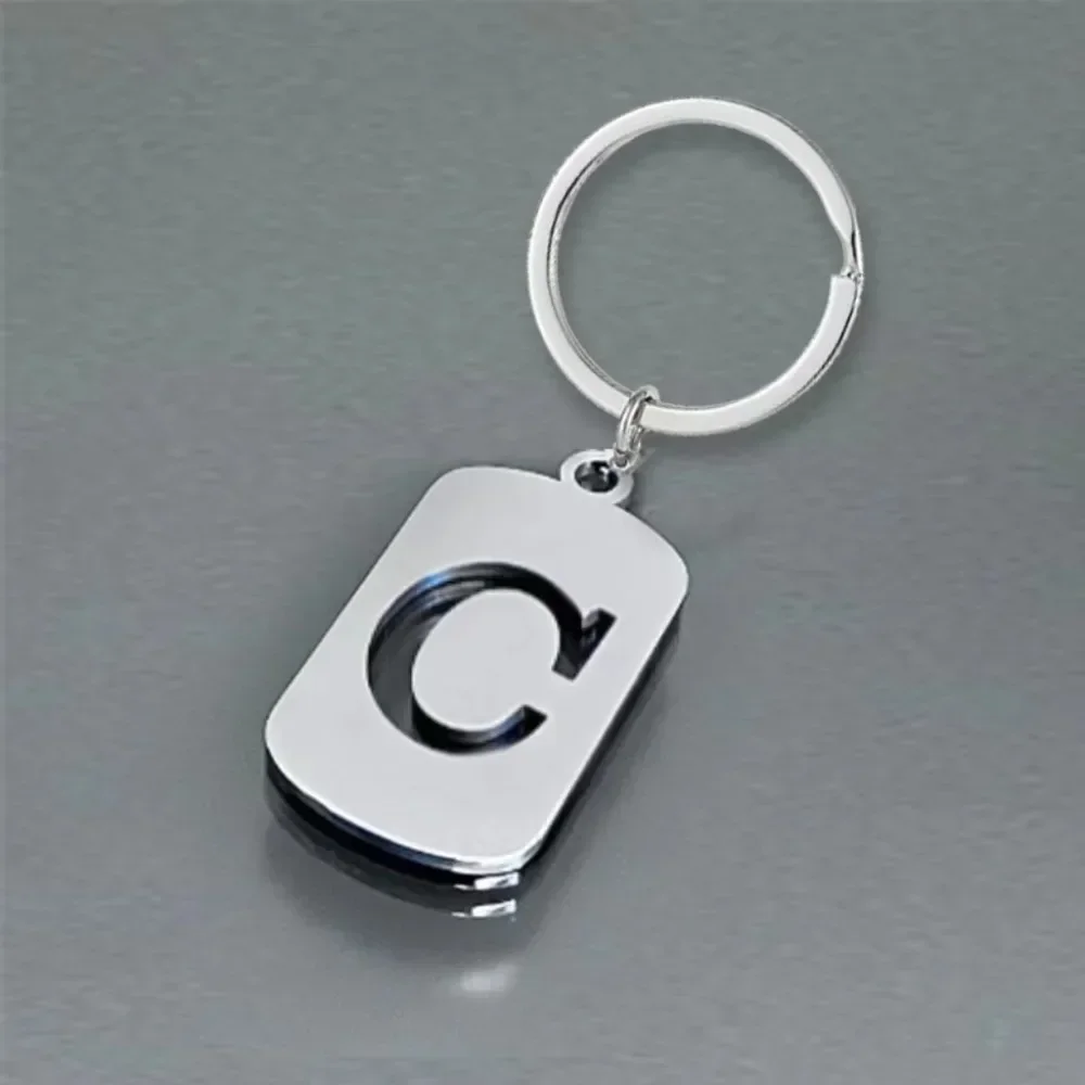 Stainless Steel Hollow English Letter Tag Key Chains Smooth ABC Personalized Keychains Handbag Ornament Backpack Car Pendant