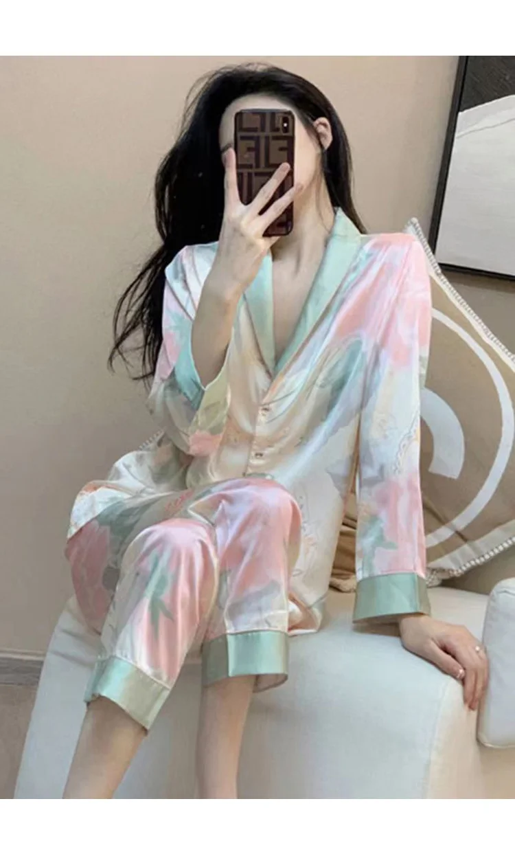 2 Piece Women\'s Silk Satin Pajama Set Pajamas Women\'s Homewear Pajamas Women\'s Sleeping Pajamas Girls Clothes women pajamas Long