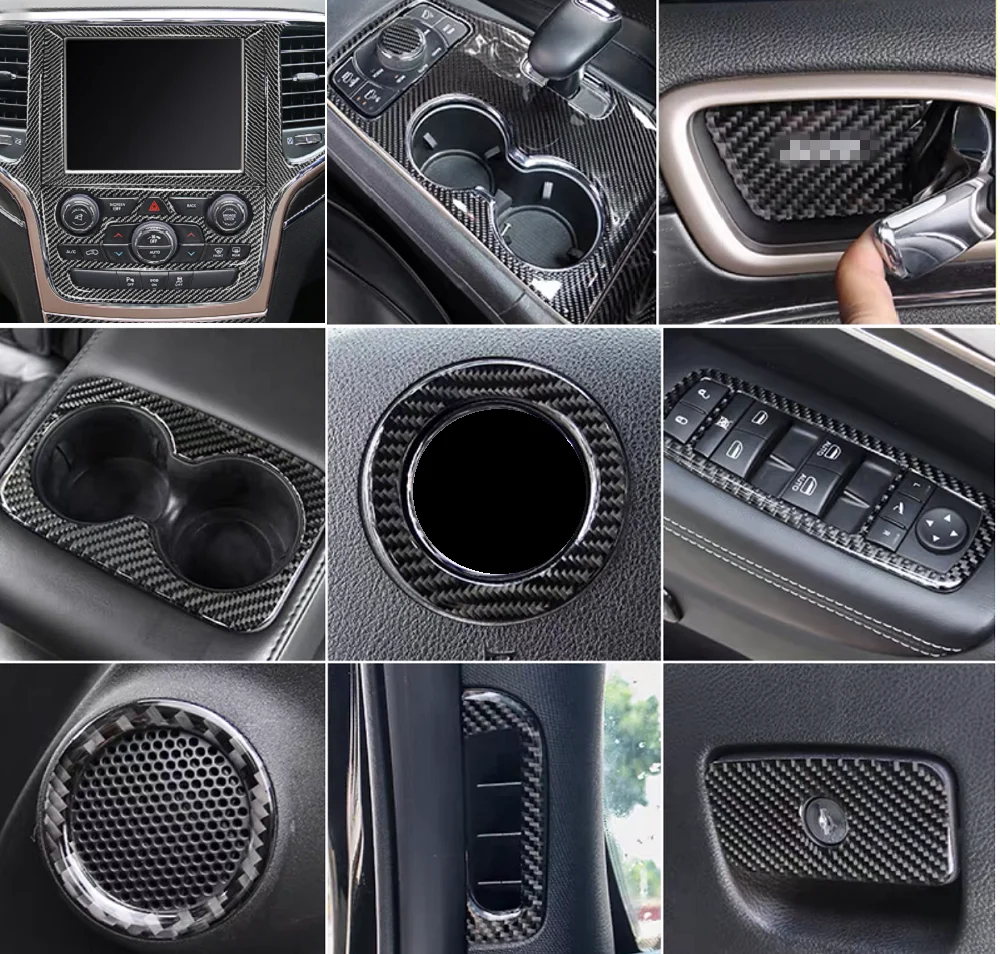 

Carbon Fiber Car interior Full kit Cover Trims Accessories For Jeep Grand Cherokee 21pcs