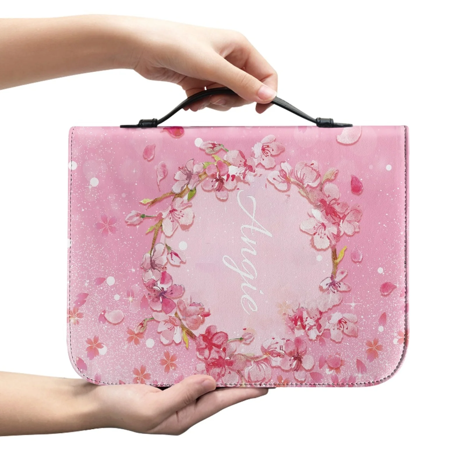 PENSTROLL Pink Cherry Blossom Print Zippered Bible Cover for Women Sturdy Bible Carrying Pack 2026 New