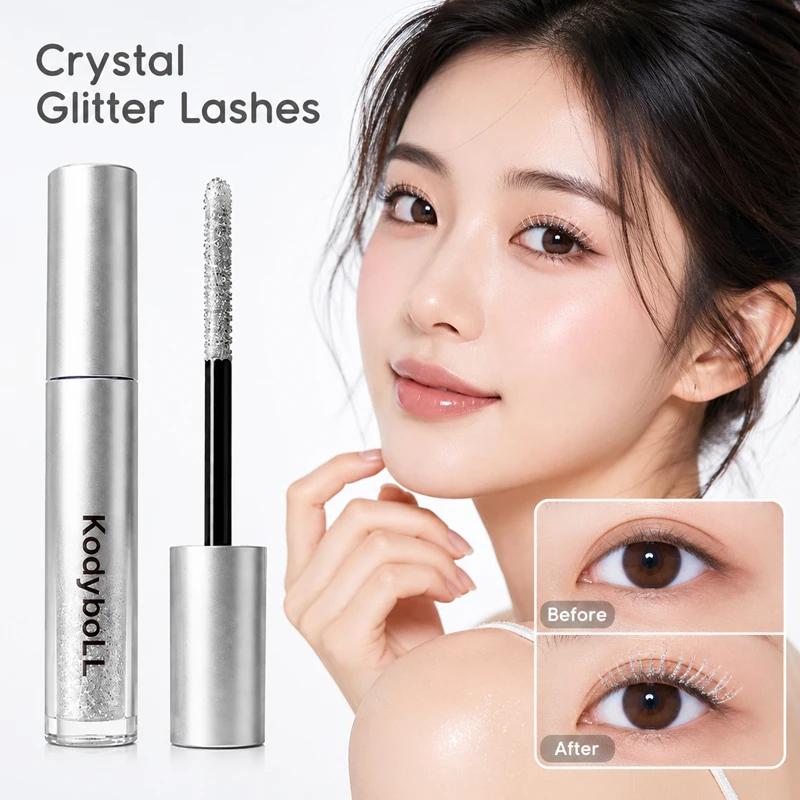 KodyboLL Silver Glitter Mascara Diamond Shimmer Lash Topper Sparkling Long Lasting Quick Dry Waterproof Eye Makeup Party Lashes
