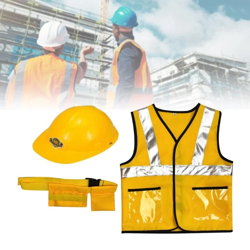 2/3Pc Construction Workerเครื่องแต่งกายสำหรับชาย,เด็กวัยหัดเดินแต่งตัวเสื้อผ้า,เด็กBuilderอาชีพชุด,แกล้งทำเป็นเล่นชุดของเล่น