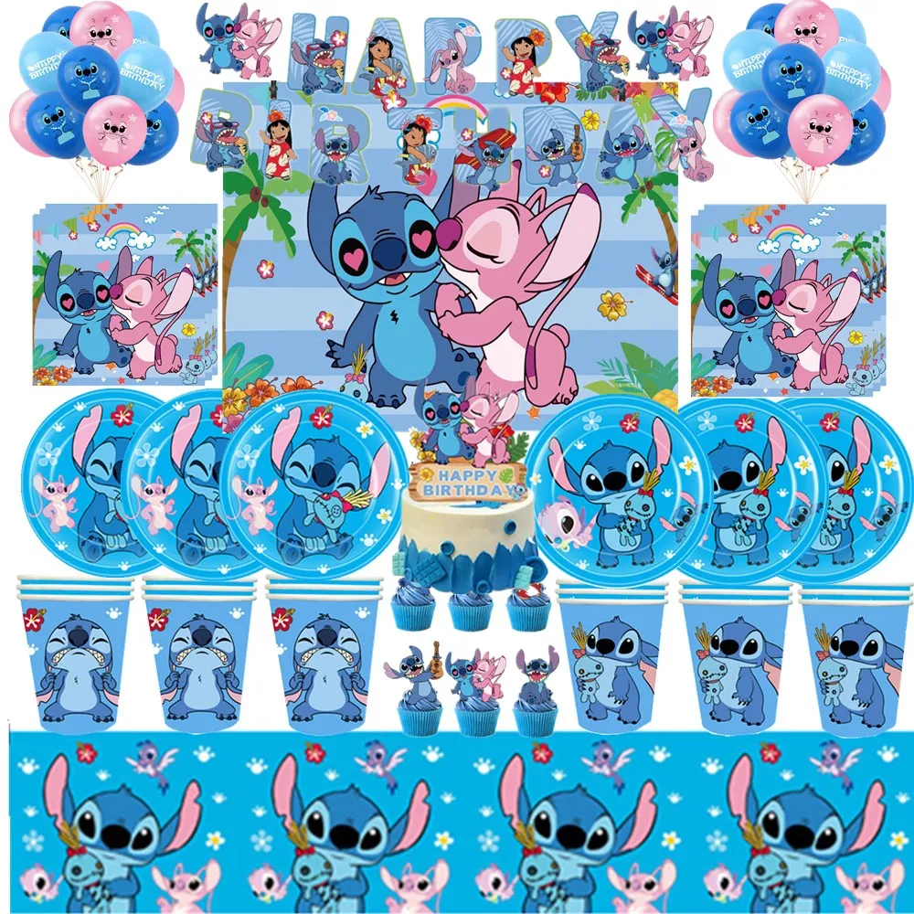 

Lilo Stitch Paper Tableware Kids Birthday Party Decoration Cup Plate Napkin Tablecloth Boys Baby Shower Balloons Party Supplies