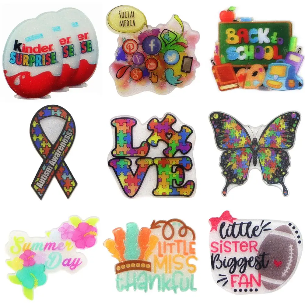 Letters Autism 5pcs Planar Resin Flatback Glitter Claer Acrylic Craft Supplies Cabochon Scrapbook DIY Hair Bow Material