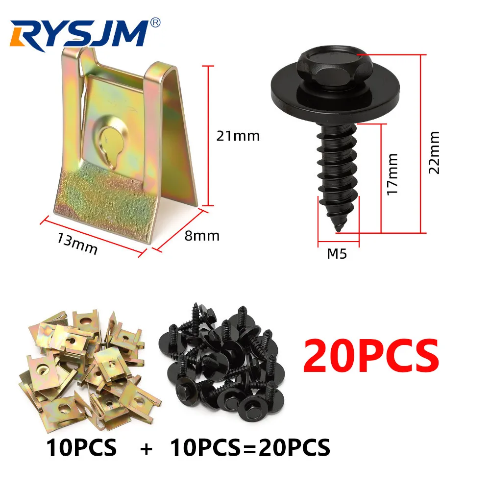 20 piezas de tornillos hexagonales con clip para BMW, para protección contra salpicaduras, compatibles con E21 E30 E36 E46 E90 E91 E92 E93 E34 E39 E60