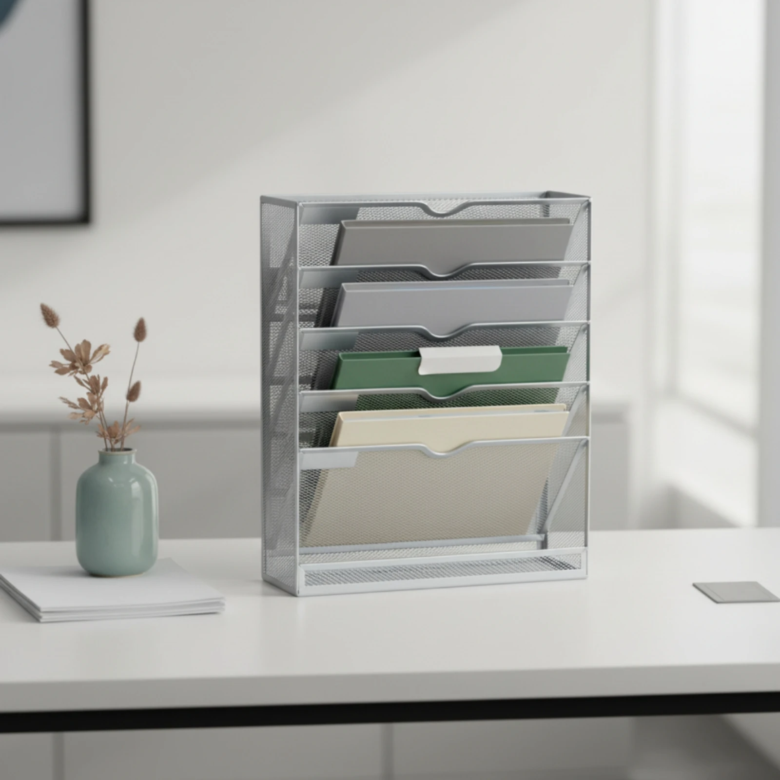 Metal Desktop Document and File Organizer Open-Front Metal Desktop File Organizer Scratch-Resistant Rustproof for Office