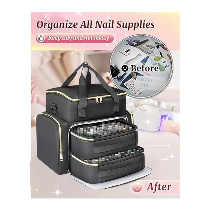 UV Nail Lamp Included Nail Polish Organizer Case Backpack Holds 96 To 100+ Bottles(15Ml/0.5 Fl Oz)- Nail Organizers And Storage