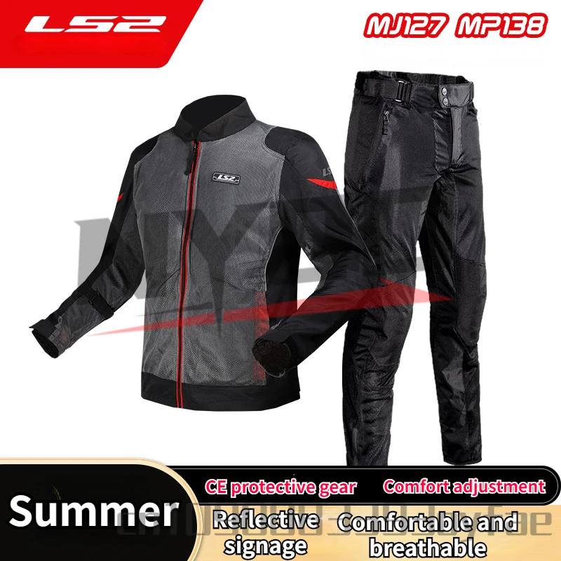 LS2 Motorcycle Riding Suit for Men Women Anti Fall Breathable Summer Motorcycle Racing Clothes with Built-in Protective Gear