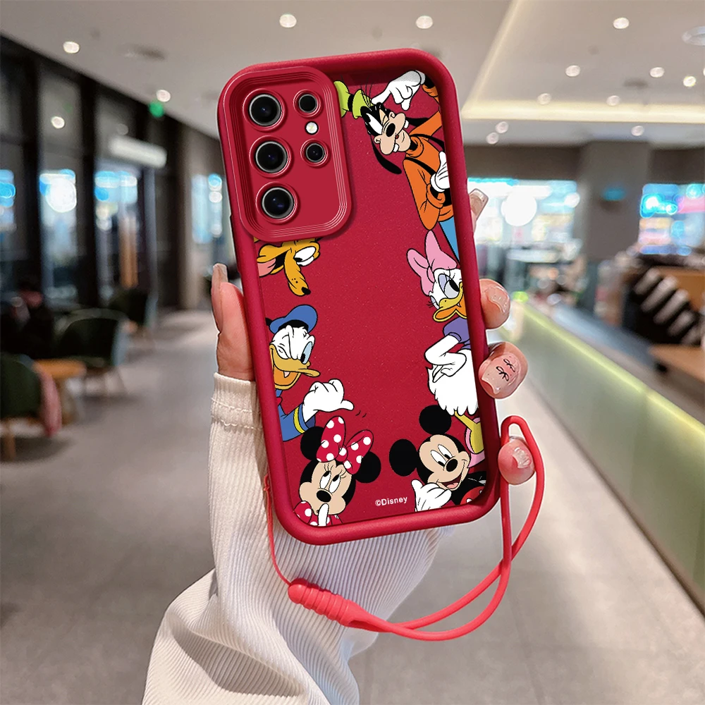 Śliczne etui na telefon Disney Mickey Mouse do Samsung S24 S23 S22 S21 Note 20 FE Plus Ultra 5G Miękkie silikonowe etui TPU z paskiem na rękę