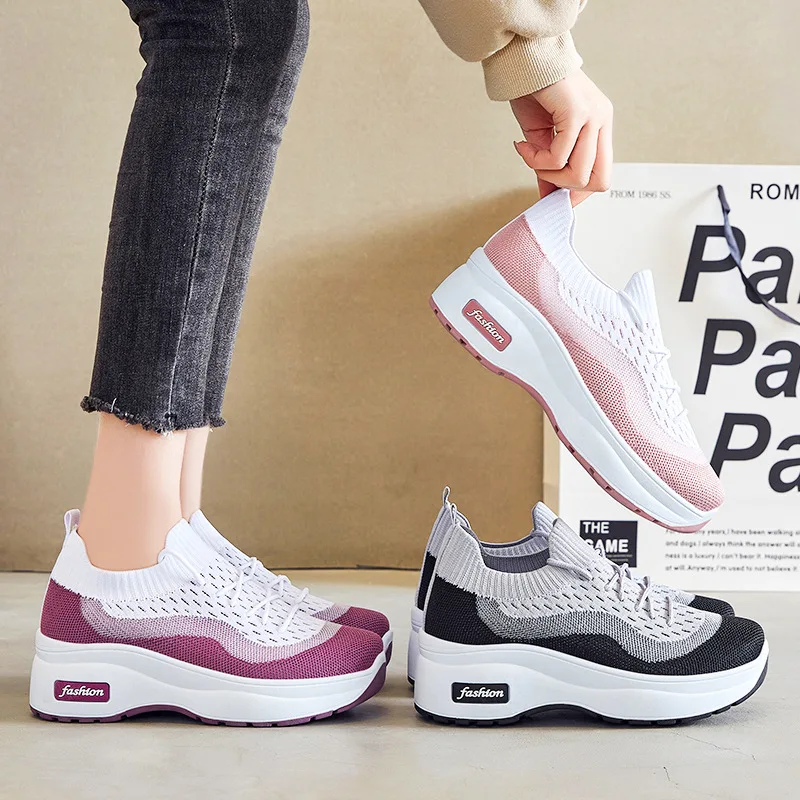 2024 summer platform casual women's shoes increase shoes mesh surface breathable comfortable sports shoes