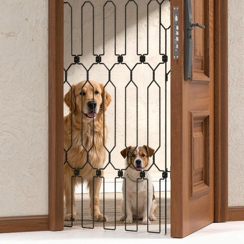 Metal pet telescopic door fence, dedicated to indoor and outdoor metal fences