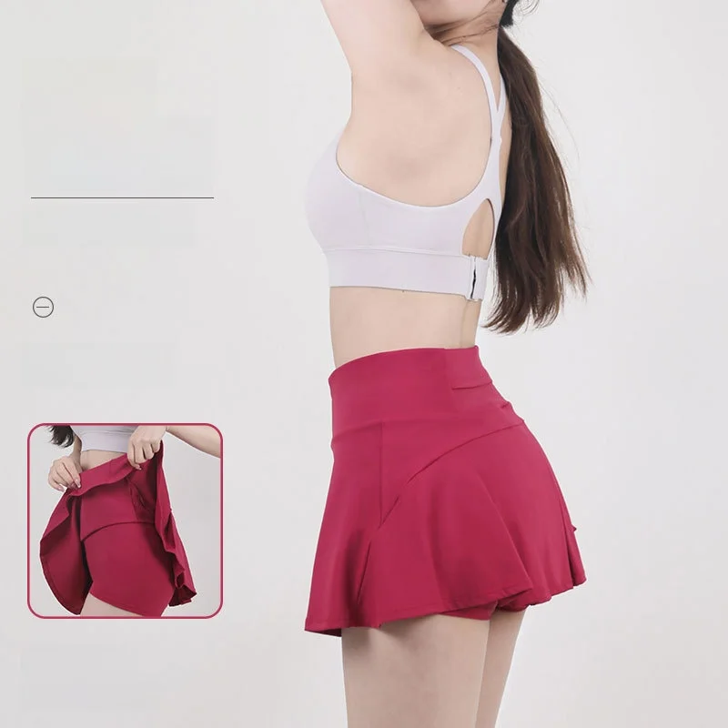 

Women's Elastic Quick-Drying Pleated Tennis Skirt Anti-Exposure Fitness Training Sports Half-Bottom Fake Two-Piece Running