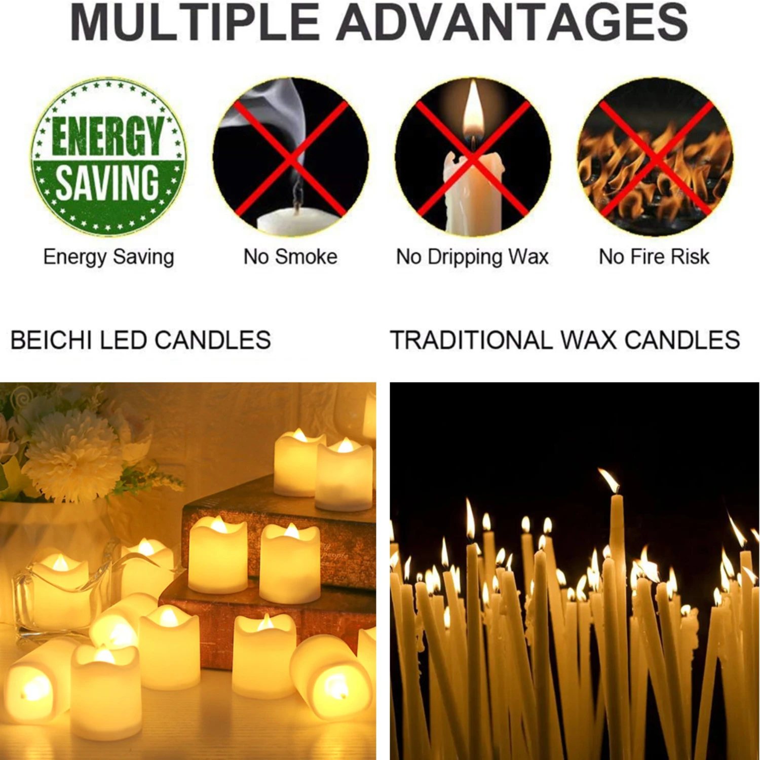 Warm White Flameless LED Tea Light Candles Set - Festive Holiday Decor - Christmas Halloween Decorations - Magical Atmosphere - 