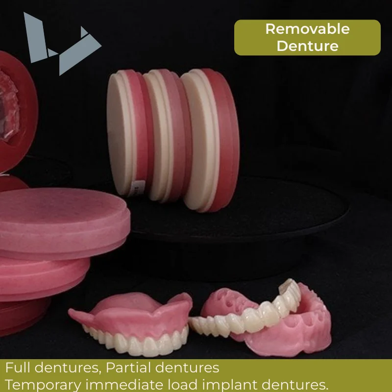 Full Denture Material Double Layer PMMA Blocks Cad Cam Pink PMMA Disc For Dental Laboratory