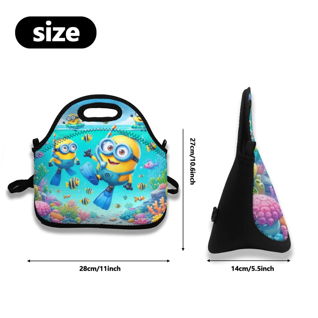 Minion Minions Borsa da pranzo portatile per bambini Scatola termica per alimenti Scatola da pranzo più fresca durevole con tracolla Borsa da picnic