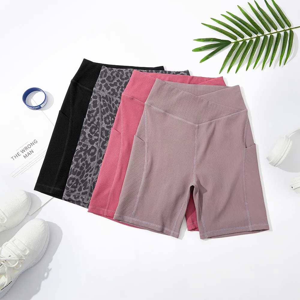 Crossover Workout Gym Shorts Women Yoga Shorts Women Fitness Leggings Scrunch Butt Booty Shorts Seamless Short High Waist Shorts