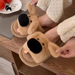 Mo Dou Fuzzy Dog Slippers for Women,Winter Autumn New Open Toe Home Slippers for Men,Cute Cartoon Plush Slippers for Unisex