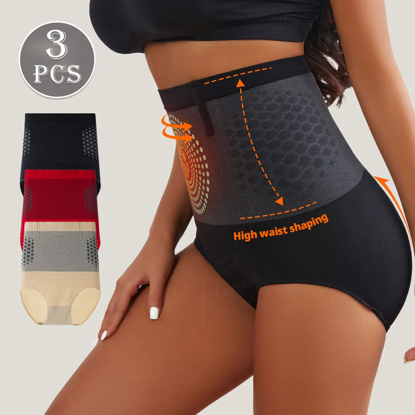 Flarixa 3-teiliges nahtloses Shapewear-Höschen, Bauchkontrolle, hohe Taille, Unterwäsche für Damen, Hüftlift, Body Shaper-Slip
