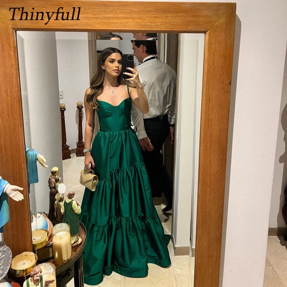 Thinyfull A-line Simple Satin Prom Dresses Sweetheart Spaghetti Strap Evening Dress Long Formal Occasion Gown Robe De Soirée