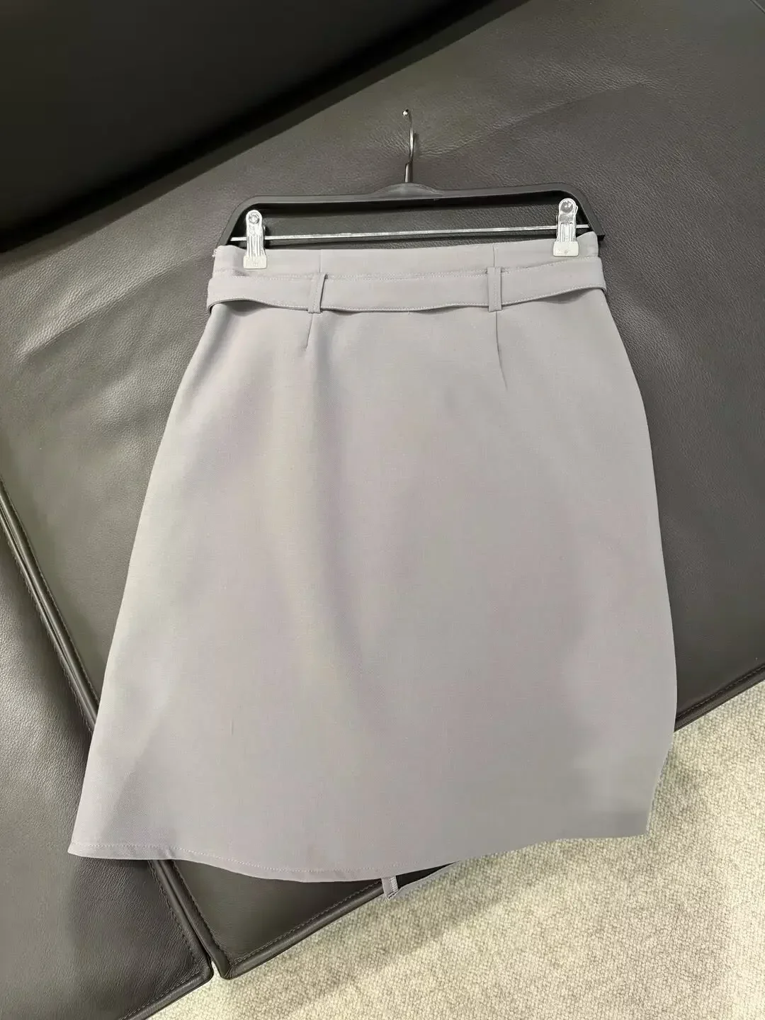 Women's New Chic Fashion Buckle Belt Decoration Slim Asymmetric Midi Skirts Vintage High Waist Side Zipper Women's Skirts Mujer