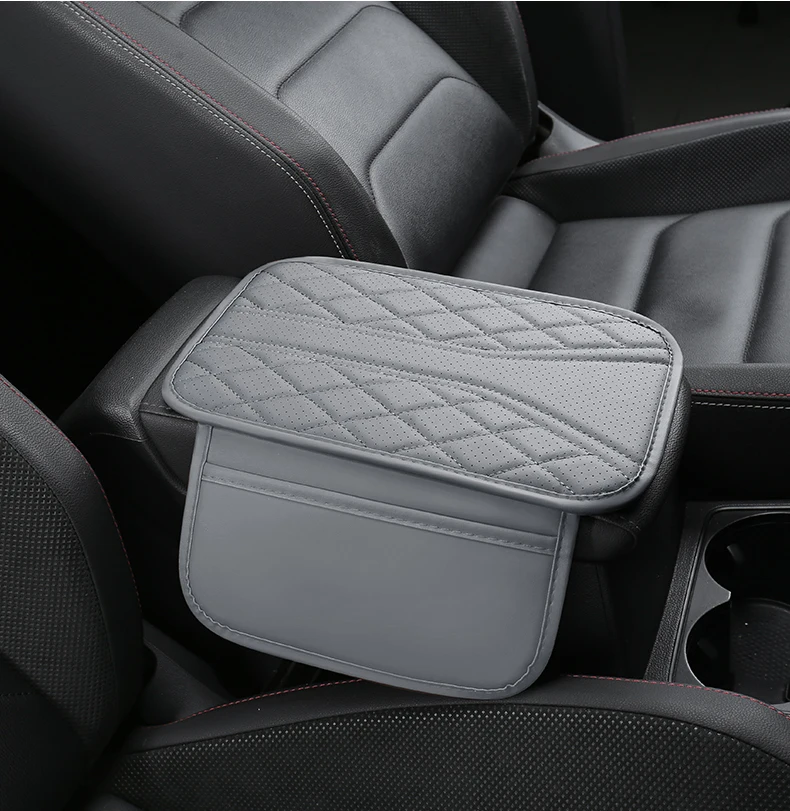 Almofada do console central do carro de couro do plutônio de alta qualidade com bolsos de armazenamento duplos versátil conjunto de acessórios interiores do veículo em múltiplos co