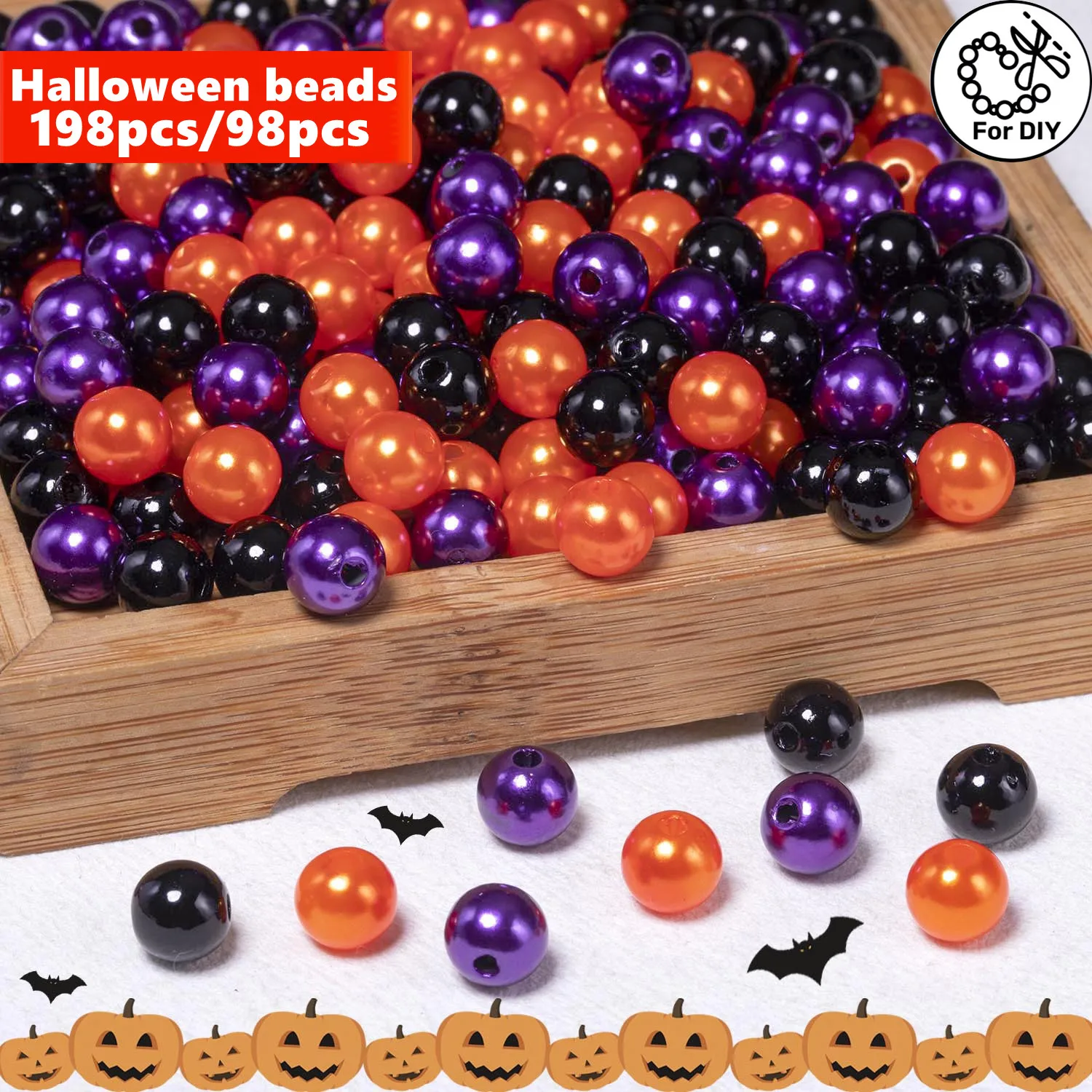 8 mm, 198/98 Stück Acrylperlen im Halloween-Stil mit glatten und makellosen Oberflächen, geeignet für die Herstellung von Ohrringen und Halsketten zum Selbermachen