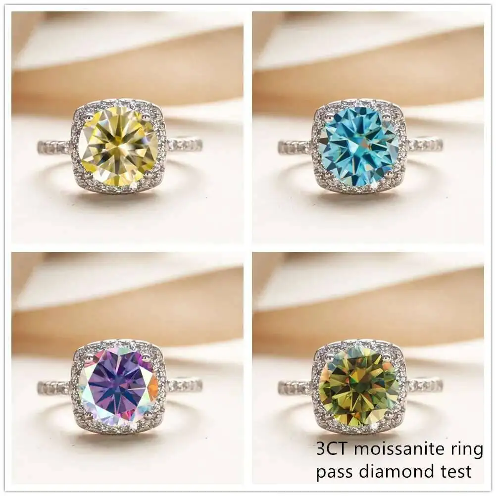 

Женское кольцо с муассанитом, 9 мм, 3 карата